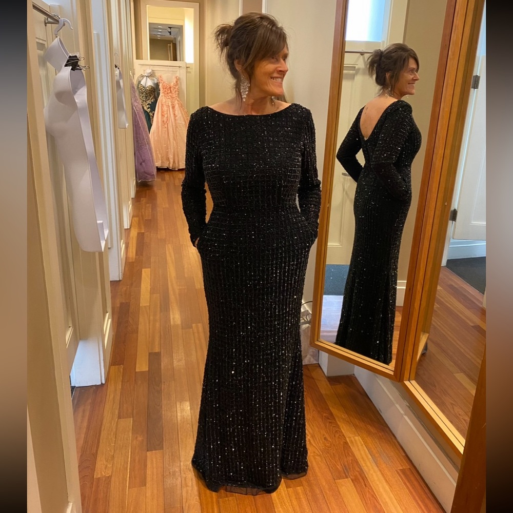 Paul Rekhi black sparkly gown